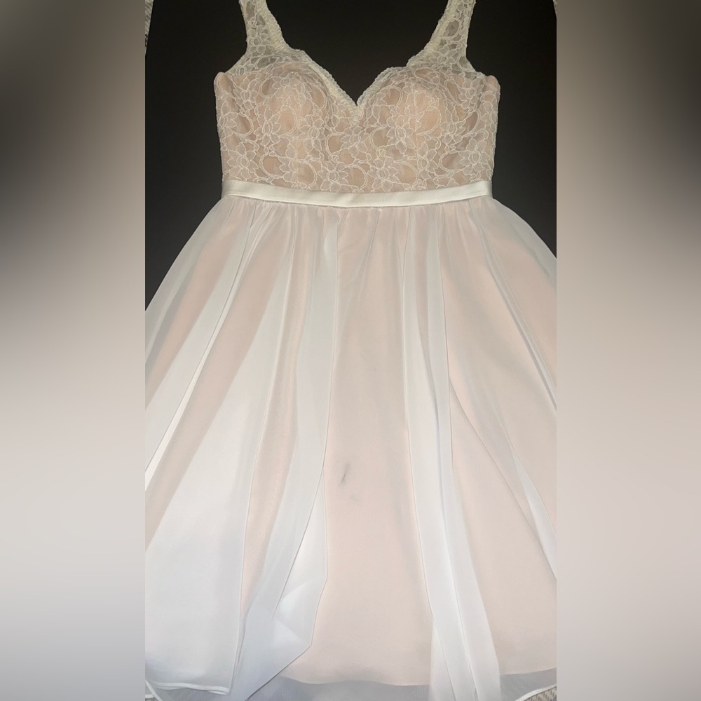 Mori Lee by Madeline Gardner Knee Length Lace Top, Chiffon bottom Dress sz 10
